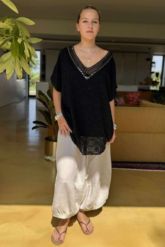 Made in Italy Love Shack Boho Shimmer Top Black /9 